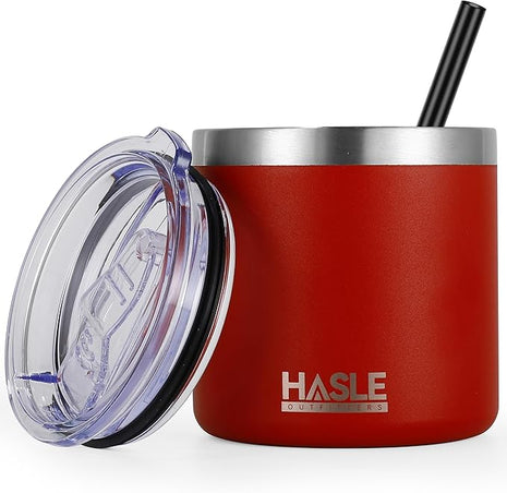 HASLE OUTFITTERS 10oz Insulated Tumblers with Lid and Straw,Stainless Steel Tumbler Travel Coffee Mug,Double Wall Reusable Tumbler Cup for Iced and Hot Drinks(Red,1 Pack