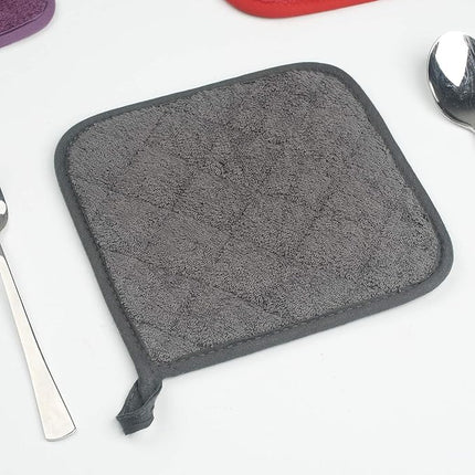 100% Cotton Kitchen Everyday Basic Terry Pot Holder Heat Resistant Coaster Potholder for Cooking and Baking Set of 5 Mineral Gray
