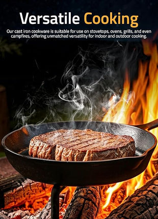 Utopia Kitchen Cast iron Skillets 3 Piece Set, Chefs Pan, Pre Seasoned Cast iron Skillets, 6, 8 & 10 Inches, Easy Use in the Oven, Stove, Grill, or Campfire, Black