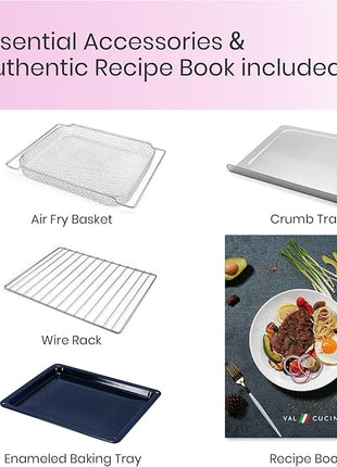 VAL CUCINA Retro Style Infrared Heating Air Fryer Toaster Oven, Extra Large Countertop Convection Oven 10-in-1 Combo, 6-Slice Toast, Enamel Baking Pan Easy Clean with Recipe Book, Classic Pink Color