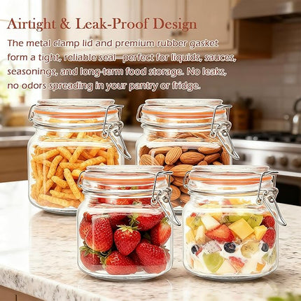 Encheng 25 oz Glass Jars With Airtight Lids And Leak Proof Rubber Gasket,Wide Mouth Mason Jars With Hinged Lids For Kitchen Canisters 750ml, Glass Storage Containers 6 Pack