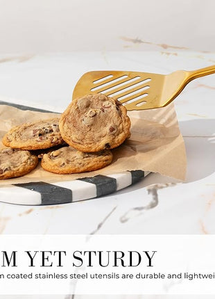 Gold Cooking Utensils with Measuring Cups and Spoons Set - 13-Piece Luxury Gold Kitchen Accessories Includes Metal Measuring Cups and Spoons for Baking, Cooking, and Elegant Kitchen Decor