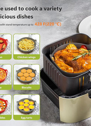 Li&Zhao Silicone Air Fryer Liners Reusable - 2 PCS Round Air Fryer Inserts Accessories 4 to 7 Qt Silicone Liners for Basket(Red & Gray)