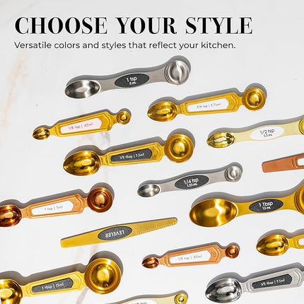 Stanless Steel Magnetic Measuring Spoons Set with Leveler - 8-Piece Heavy Duty Metal, Dual Sided, Stackable, BPA Free, Stainless Steel Measuring Spoons for Dry & Liquid Ingredient - Fits in Spice Jars