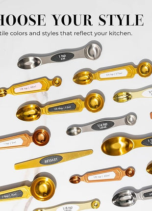 Magnetic Measuring Spoons Set – Stainless Steel Gold Measuring Spoons for Cooking and Baking – Cute and Durable Gold Kitchen Accessories - Great for Gifting