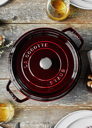 Staub Cast Iron Round Dutch Oven, Made in France, Grenadine, 4-qt, Serves 4-6 people