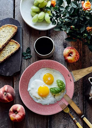 Innerwell 8-Inch Pink Nonstick Egg Pan, PFOA-Free Stone Cookware Skillet, Induction Compatible