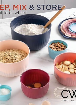 COOK WITH COLOR Prep Bowls with Lids- Wide and Deep Nesting Plastic Small Mixing Bowl Set with Lids, 12 Piece Set - Deep Bowls, Navy