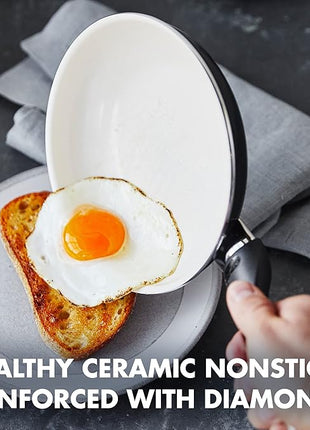 GreenPan Rio 8" and 10" Frying Pan Skillet Set, PFAS-Free, Healthy Ceramic Nonstick Cookware, Stay-Cool Bakelite Handles, Dishwasher Safe, Easy Clean, Durable Performance, Black