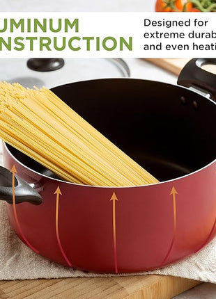 Ecolution Easy Clean Ceramic Nonstick Cookware Set, Dishwasher Safe Kitchen Pots and Pans Set, Comfort Grip Handle, Even Heating, Ultimate Food Release, 26-Piece, Red