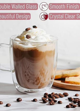 BTaT- Double Wall Glass Coffee Mugs, 12 oz, Set of 4, Clear Latte Cups, Insulated, Christmas Gifts