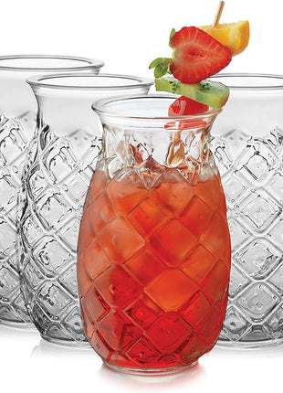 Libbey Tiki Pineapple Glasses Set, Tiki Glasses for Cocktails, Ideal Tiki Bar Set of 4