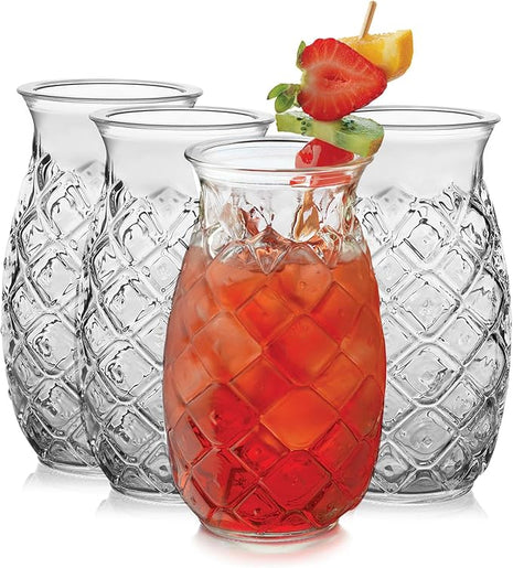 Libbey Tiki Pineapple Glasses Set, Tiki Glasses for Cocktails, Ideal Tiki Bar Set of 4