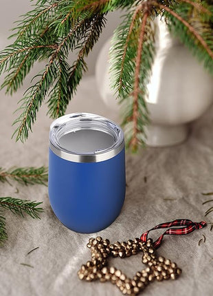 DOMICARE Stainless Steel Wine Tumbler Bulk with Lid, Personalized Insulated Tumblers Set, 12oz Travel Coffee Cups Pack of 8, Dark Blue