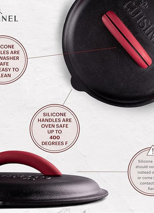 Cuisinel Cast Iron Lid - Fits 10"-Inch Lodge Skillet Frying Pans or Braiser + Silicone Handle Holder + Care Guide - 25.4-cm Pre-Seasoned Universal Replacement Cover - Indoor/Outdoor, Fire, BBQ Safe