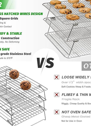 Stainless Steel Stackable Cooling Rack for Baking, 3 Tier 12”x 16.5”,Oven & Dishwasher Salf and Fit Half Sheet,Wire Cooling Racks for Cookie, Pizza, Cake