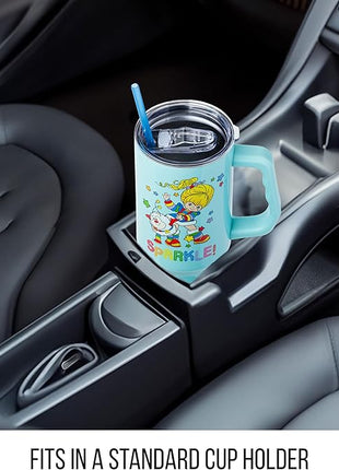 Silver Buffalo Rainbow Brite and Twink Sparkle Stainless Steel Tumbler with Handle and Straw, Fits in Standard Cup Holder, 40 Ounces