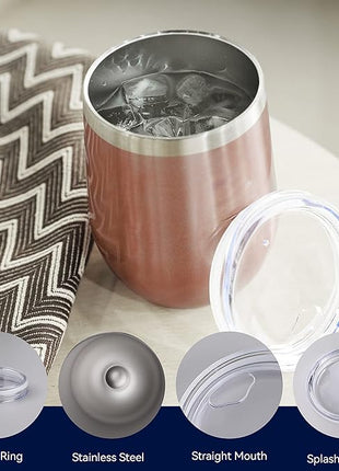 DOMICARE Stainless Steel Wine Tumbler Bulk with Lid, Personalized Rose Gold Insulated Tumblers Set, 12oz Travel Coffee Cups Pack of 1