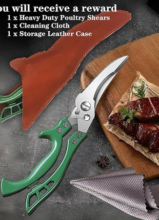 ANDONG Heavy Duty Poultry Shears, All-Purpose Kitchen Scissors for Food, Spatchcock Shears, Green