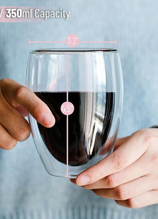 Brew To A Tea - WineGlass, 4 Pack, 12 oz (350 ml), Double Wall Stemless Wine Glass, Christmas Gifts