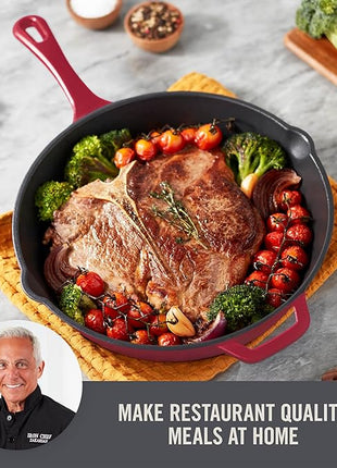 DASH Zakarian 11 Inch Small Nonstick Cast Iron Skillet with Pour Spouts for Searing, Baking, Grilling, Roasting and More - Cranberry