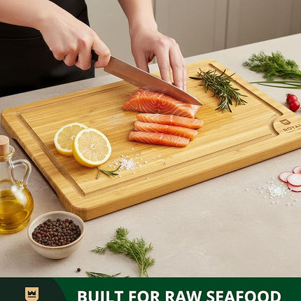 ROYAL CRAFT WOOD Wooden Cutting Boards for Kitchen Meal Prep & Serving - Bamboo Wood Serving Board Set with Deep Juice Groove Side Handles - Charcuterie & Chopping Butcher Block for Meat