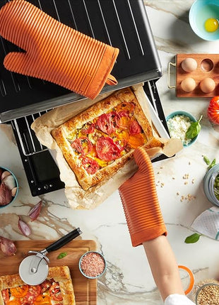 KITCHENAID Ribbed Soft Silicone Oven Mitt 2-Pack Set, 7.5"x13", Honey