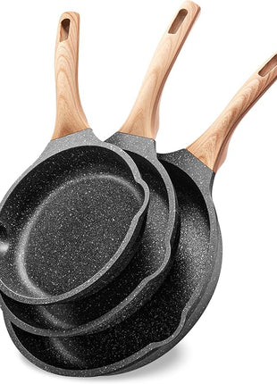 Non Stick Frying Pan Set - YIIFEEO Granite Skillet Set with 100% PFOA & PTFE Free, Induction Egg Omelette Pans for Cooking Pan Set, Cookware Set Nonstick Pots and Pans Set Gift for Women