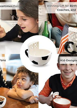 MAX'IS Creations The Soccer Mug with a Goal, Kids Christmas Gift Toy Cup for Kids Boys 8-12 12-14 Girls Coach Gifts Men, Mom Gifts, Funny Coffee Mug Soccer Ball Cereal Bowl, 14oz