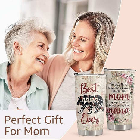 Macorner Mothers Day Gift for Nana & Mom From Daughter, Son for Grandma - Stainless Steel Bear Tumbler 20oz for Women