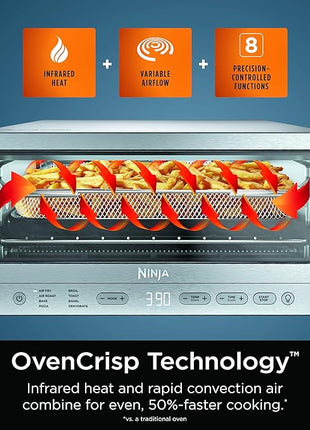 Ninja Flip Toaster Oven&Air Fryer, 8-in-1 Functionality, Flip Up&Away Capability for Storage Space, LargeCapacity, Air Fry Basket, SheetPan, Wire Rack&Removable Crumb Tray, Stainless,1800 watts, SP151
