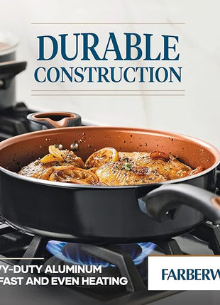 Farberware Glide Ceramic Nonstick Saute Pan / Frying Pan / Fry Pan with Lid and Helper Handle - 4 Quart, Black