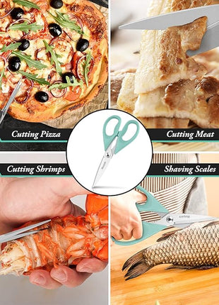 Kitchen Shears, iBayam Kitchen Scissors All Purpose Heavy Duty Meat Poultry Shears, Dishwasher Safe Food Cooking Stainless Steel Utility Scissors, Home Apartment Essentials, 2-Pack, Black, Aqua Sky