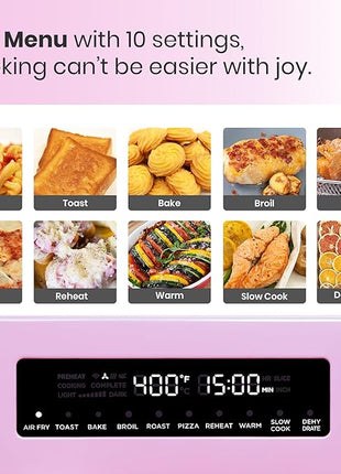 VAL CUCINA Retro Style Infrared Heating Air Fryer Toaster Oven, Extra Large Countertop Convection Oven 10-in-1 Combo, 6-Slice Toast, Enamel Baking Pan Easy Clean with Recipe Book, Classic Pink Color
