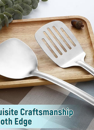 Pleafind 2-Pcs Solid & Slotted Spatula Set, 304 Stainless Steel Spatula, Metal Spatulas, Wok Utensils, Cooking Utensils, Wok Spatulas for Home, Kitchen and Restaurant, Dishwasher Safe