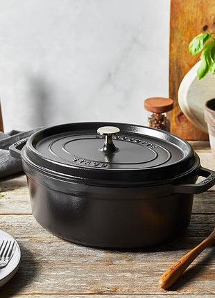 Staub La Cocotte Oval 40509-319 Pico Cocotte Oval Black 12.2 inches (31 cm) Large Two-Handed Cast Enameled Pot, Induction Compatible