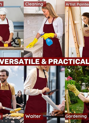 2 Pcs Plus Size Chef Apron, Unisex Professional Apron with 2 Pockets for Cooking, Work, Baking (Larger Size)