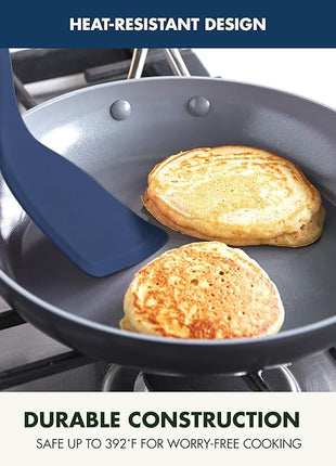 GreenPan Silicone Solid Turner Spatula, Flipping Cooking Kitchen Utensil, Flexible Rubber Nonstick Cookware, Rigid Steel Core, Heat-Resistant, Anti-Slip Handle, BPA-Free, Dishwasher Safe, Blue