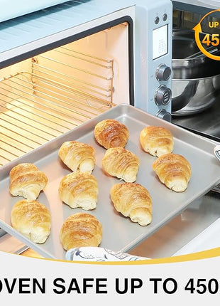 HONGBAKE Half Baking Sheet Pan Set of 2, Nonstick Cookie Sheet for Oven, Heavy Duty 1/2 Commercial Cookie Trays, Dishwasher Safe - Silver