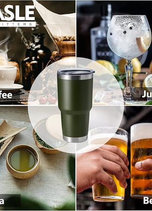 HASLE OUTFITTERS 30oz Stainless Steel Tumbler, Double Wall Vacuum Insulated Travel Mug Tumbler, Durable Insulated Coffee Mug, Gift Box Set (Amey Green, 8)