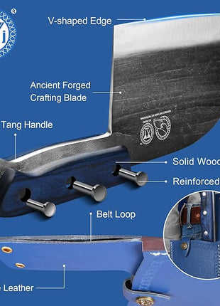 XYJ Antique Forged Butcher Knives, Serbian-Style Chef's Knife with Sheath, Heavy-Duty Meat Cleaver for Kitchen & Outdoor Use, Full Tang Construction