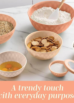 COOK WITH COLOR Mixing Bowls with Lids - 12 Piece Plastic Nesting Bowls Set includes 6 Prep Bowls and 6 Lids, Diamond Design - Microwave Safe, Orange