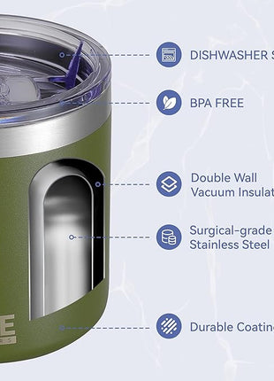 HASLE OUTFITTERS 10oz Insulated Tumblers with Lid and Straw,Stainless Steel Tumbler Travel Coffee Mug,Double Wall Reusable Tumbler Cup for Iced and Hot Drinks（Army Green，12 Pack