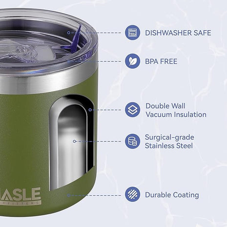 HASLE OUTFITTERS 10oz Insulated Tumblers with Lid and Straw,Stainless Steel Tumbler Travel Coffee Mug,Double Wall Reusable Tumbler Cup for Iced and Hot Drinks（Army Green，12 Pack