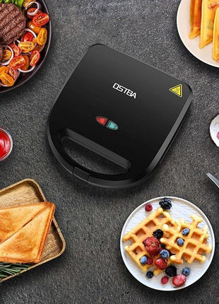 OSTBA 3 in 1 Sandwich Maker Panini Press Waffle Iron Set with 3 Removable Non-Stick Plates, 750 W Toaster Perfect for Sandwiches Grilled Cheese Steak, Black