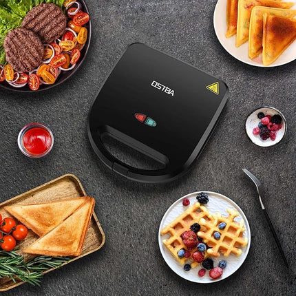 OSTBA 3 in 1 Sandwich Maker Panini Press Waffle Iron Set with 3 Removable Non-Stick Plates, 750 W Toaster Perfect for Sandwiches Grilled Cheese Steak, Black