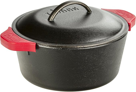 Lodge Cast Iron Dutch Oven with Handle Holders, 5 quart, Black/Red