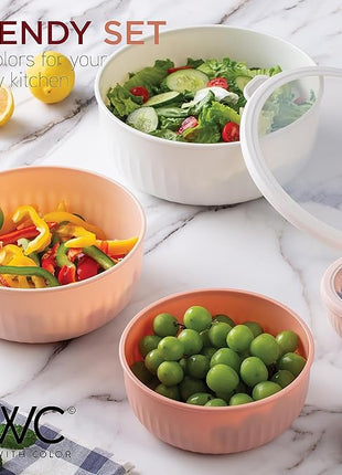COOK WITH COLOR Prep Bowls with Lids- 12 Piece Nesting Plastic Small Mixing Bowl Set with Lids (Multi Colored), Grey/Pink
