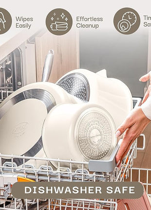 Gotham Steel 5 Qt Dutch Oven Pot with Lid, Nonstick Ceramic Dutch Oven Stock Pot, 10 in 1 Cooking Pots & Dutch Ovens for Bread Baking, Lightweight Oven & Dishwasher Safe – Cream