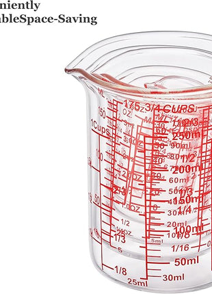 Ackers 7-Piece Glass Measuring Cup Set, Borosilicate Beaker Style Nesting Liquid Measuring Cups